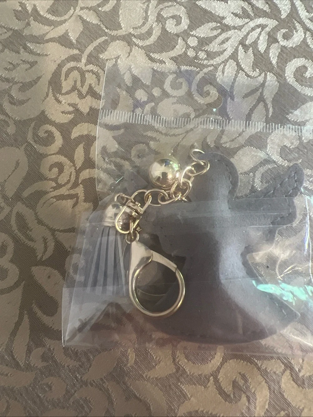 Angel Keychain Purse Charm Silver Black Rhinestones Religious Religion